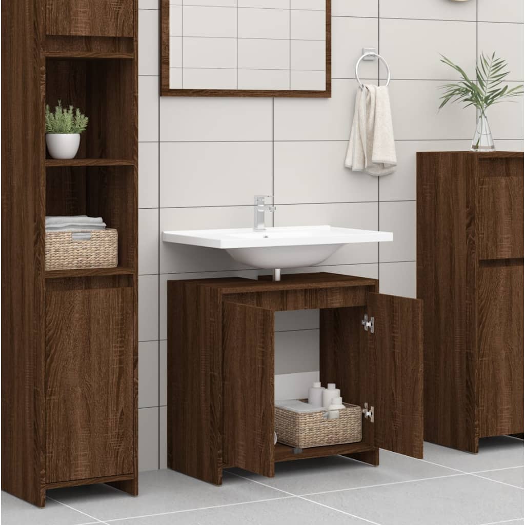 Armadietto Bagno Rovere Marrone 60x33x61cm Legno Ingegnerizzato