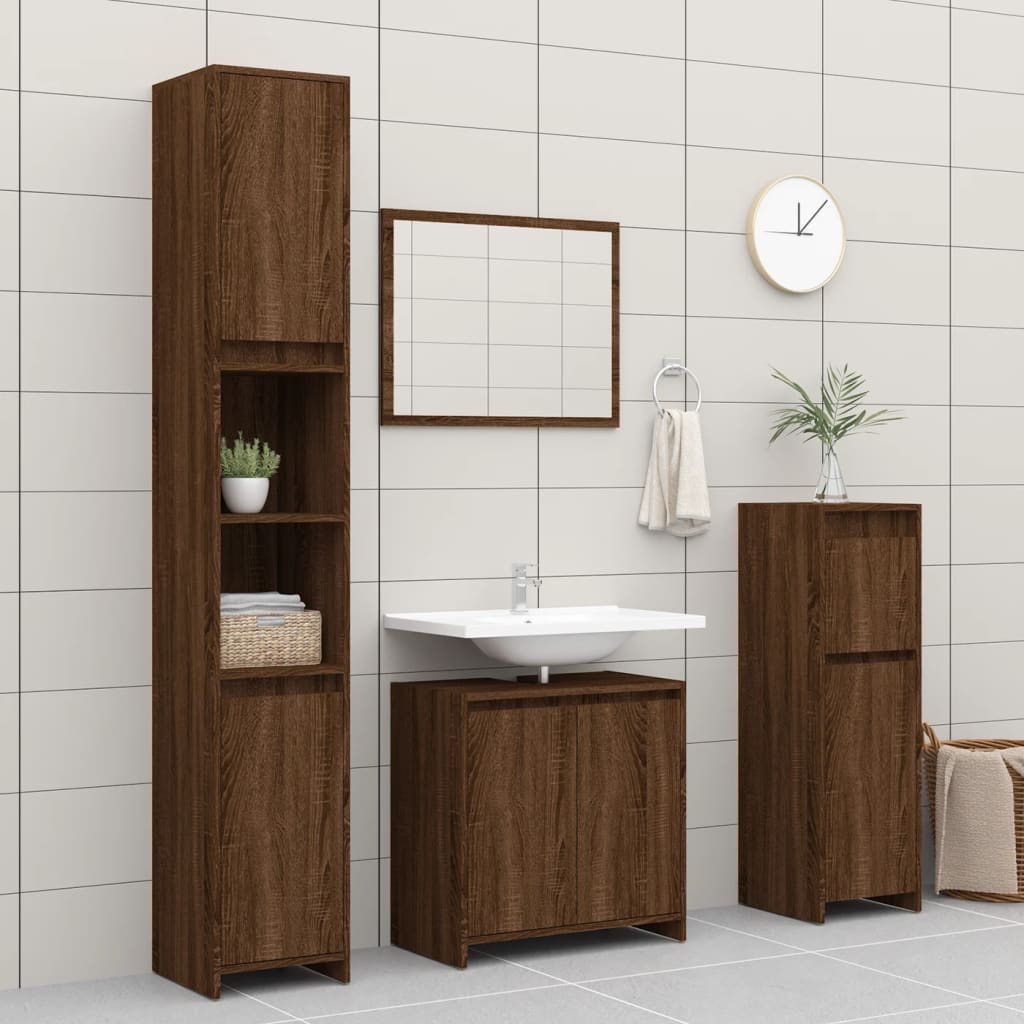 Armadietto Bagno Rovere Marrone 60x33x61cm Legno Ingegnerizzato