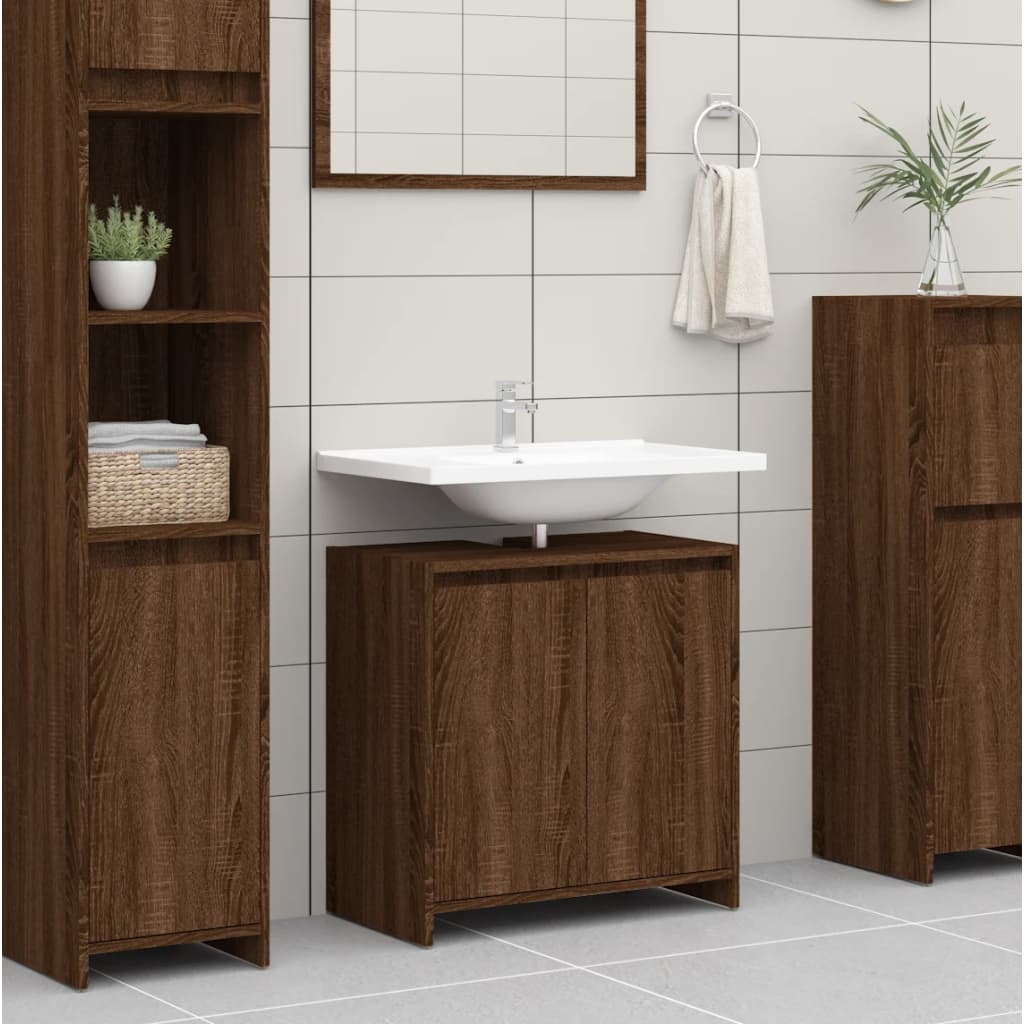 Armadietto Bagno Rovere Marrone 60x33x61cm Legno Ingegnerizzato