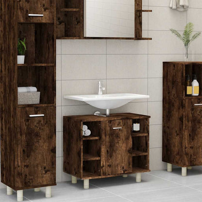 Armadietto Bagno Rovere Fumo 60x32x53,5 cm in Legno Multistrato