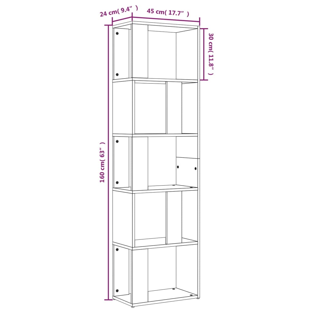 Libreria Rovere Fumo 45x24x160 cm in Legno Multistrato