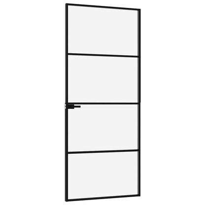 Porta Interna Nera 76x201,5cm Vetro Temperato Alluminio Sottile | homemem39