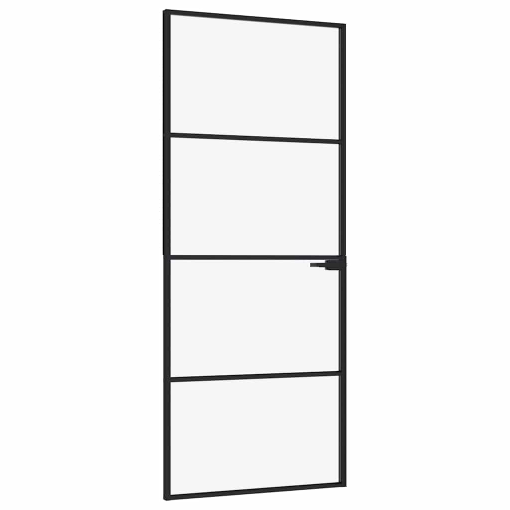 Porta Interna Nera 83x201,5cm Vetro Temperato Alluminio Sottile | homemem39