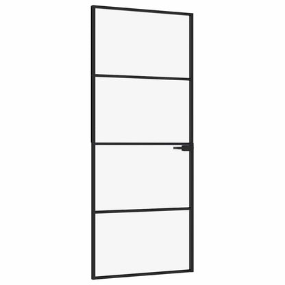Porta Interna Nera 83x201,5cm Vetro Temperato Alluminio Sottile - homemem39