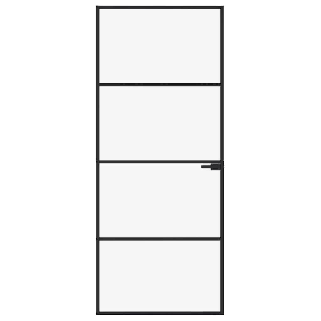 Porta Interna Nera 83x201,5cm Vetro Temperato Alluminio Sottile - homemem39