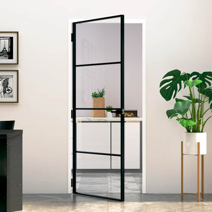 Porta Interna Nera 83x201,5cm Vetro Temperato Alluminio Sottile | homemem39