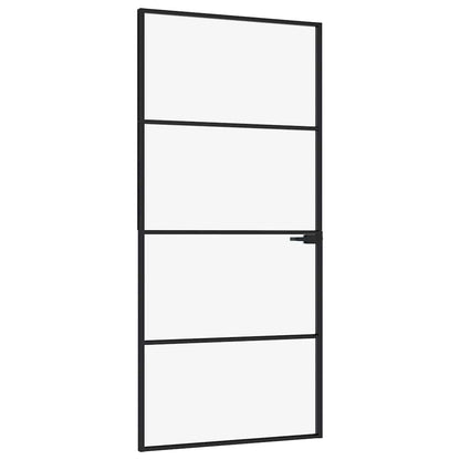 Porta Interna Nera 93x201,5cm Vetro Temperato Alluminio Sottile | homemem39