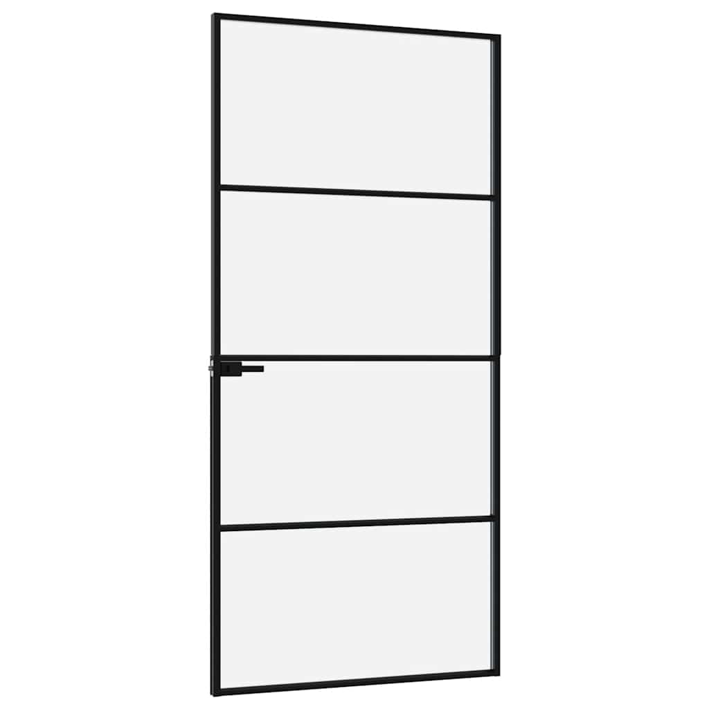 Porta Interna Nera 93x201,5cm Vetro Temperato Alluminio Sottile | homemem39
