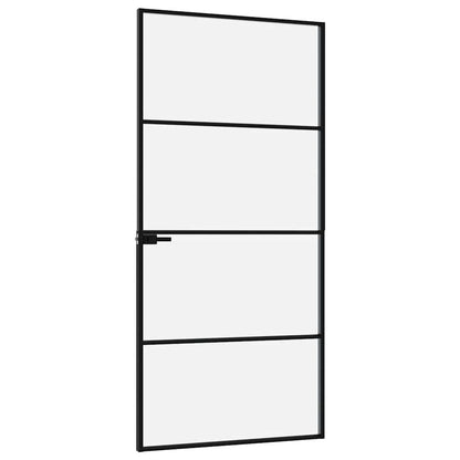 Porta Interna Nera 93x201,5cm Vetro Temperato Alluminio Sottile | homemem39