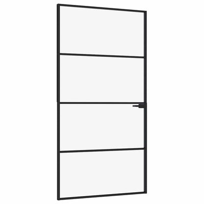 Porta Interna Nera 102x201,5 Vetro Temperato Alluminio Sottile | homemem39