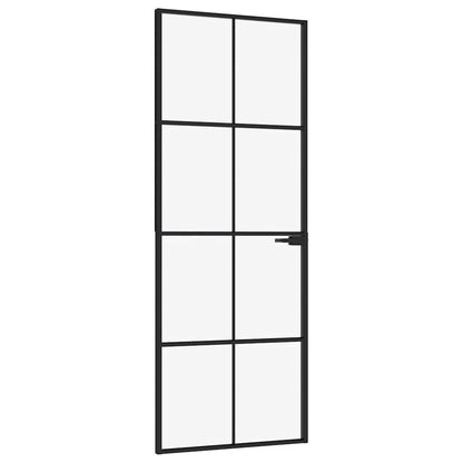 Porta Interna Nera 76x201,5cm Vetro Temperato Alluminio Sottile | homemem39