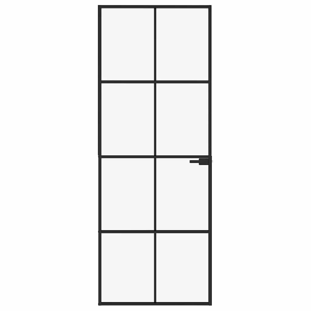 Porta Interna Nera 76x201,5cm Vetro Temperato Alluminio Sottile | homemem39