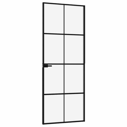 Porta Interna Nera 76x201,5cm Vetro Temperato Alluminio Sottile | homemem39