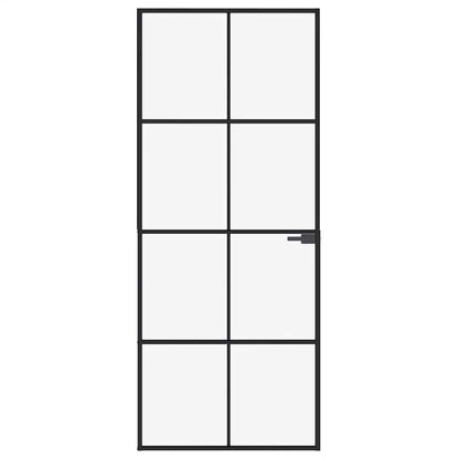 Porta Interna Nera 83x201,5cm Vetro Temperato Alluminio Sottile | homemem39