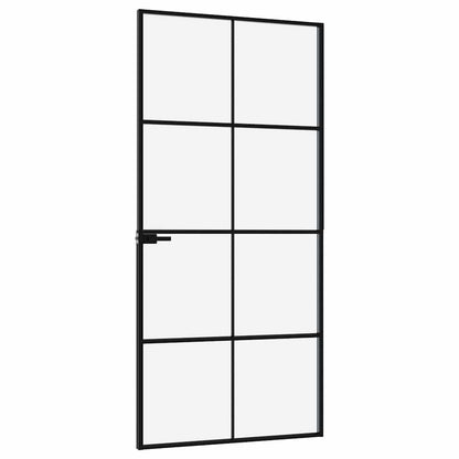 Porta Interna Nera 93x201,5cm Vetro Temperato Alluminio Sottile | homemem39