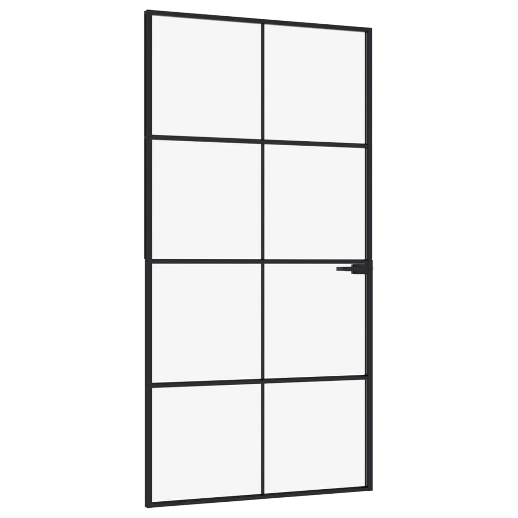Black Internal Door 102x201.5 Thin Aluminum Tempered Glass