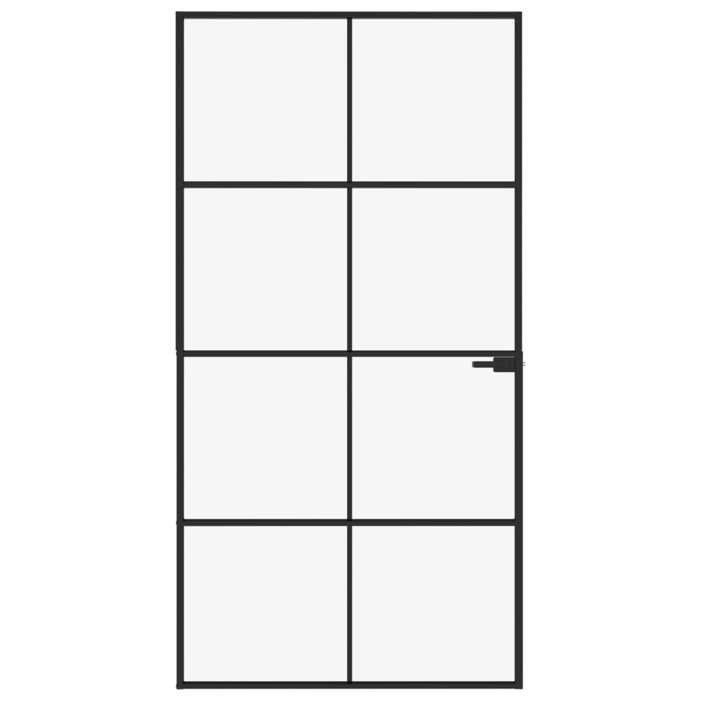 Black Internal Door 102x201.5 Thin Aluminum Tempered Glass