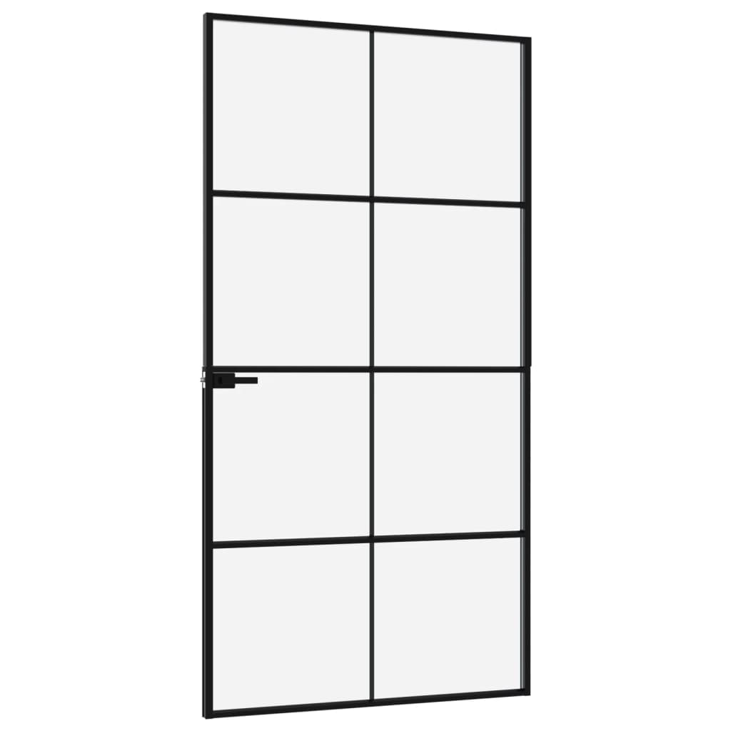 Black Internal Door 102x201.5 Thin Aluminum Tempered Glass