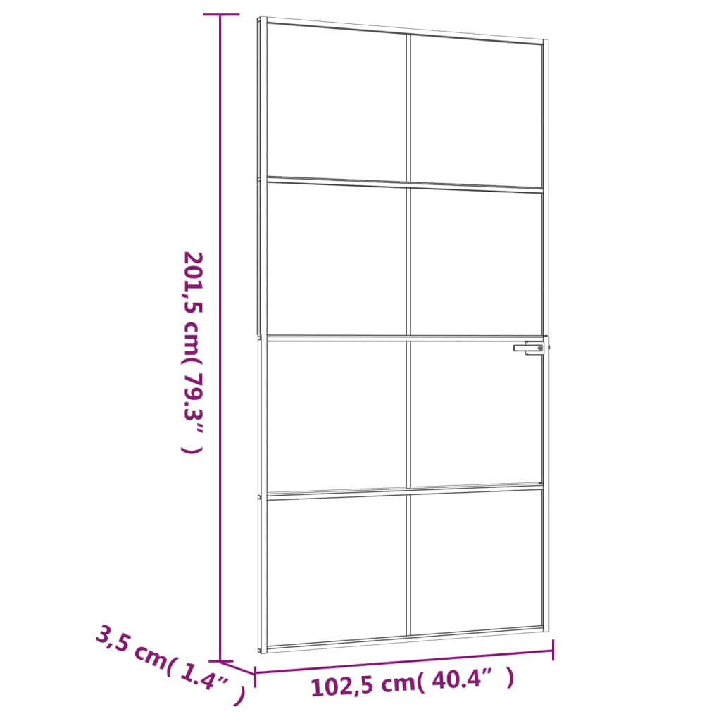 Black Internal Door 102x201.5 Thin Aluminum Tempered Glass