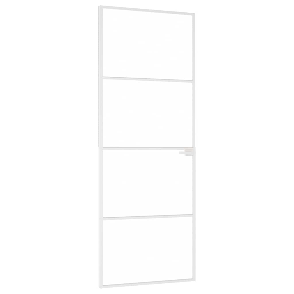 Porta Interna Bianca 76x201,5 cm Vetro Temperato Alluminio Slim | homemem39