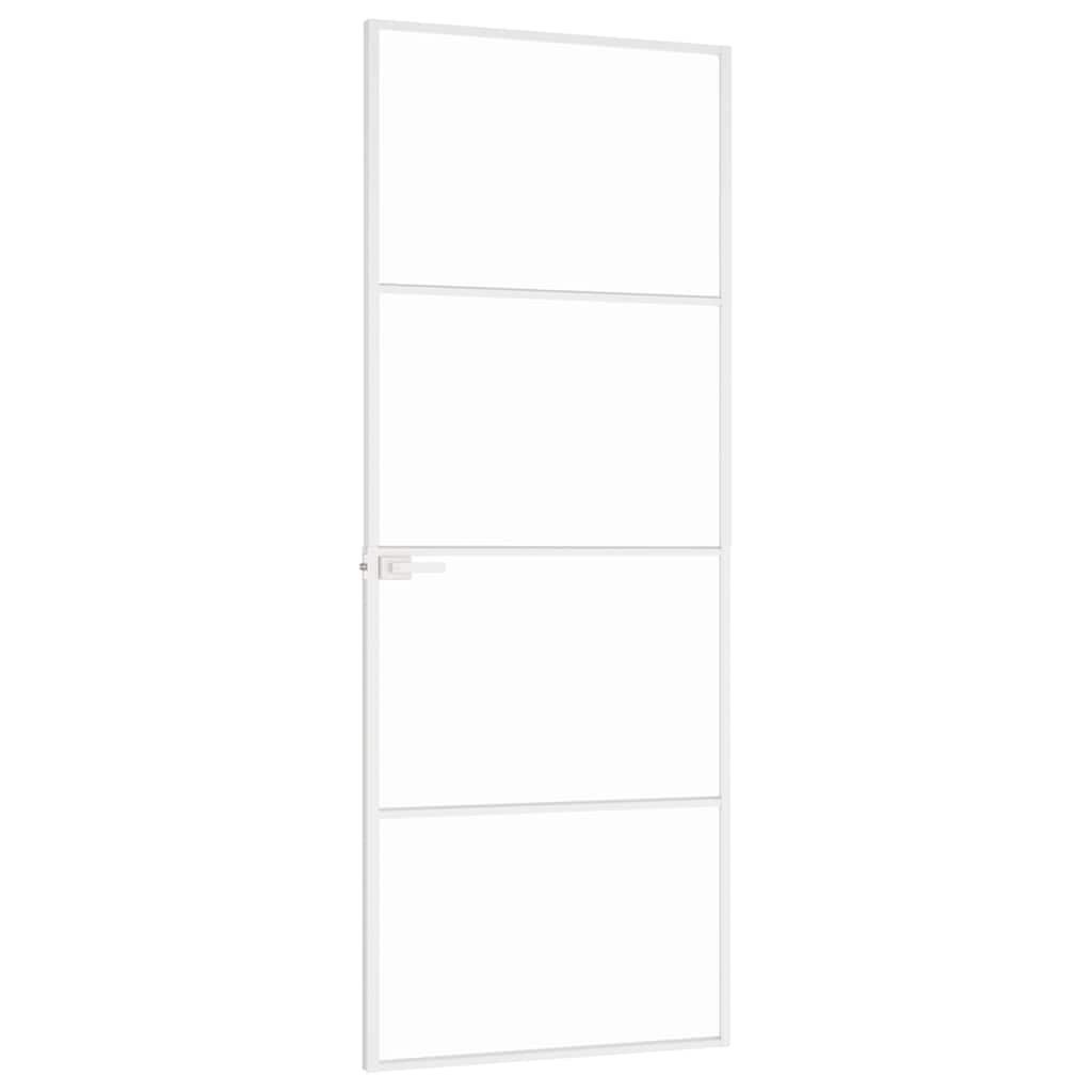 Porta Interna Bianca 76x201,5 cm Vetro Temperato Alluminio Slim | homemem39