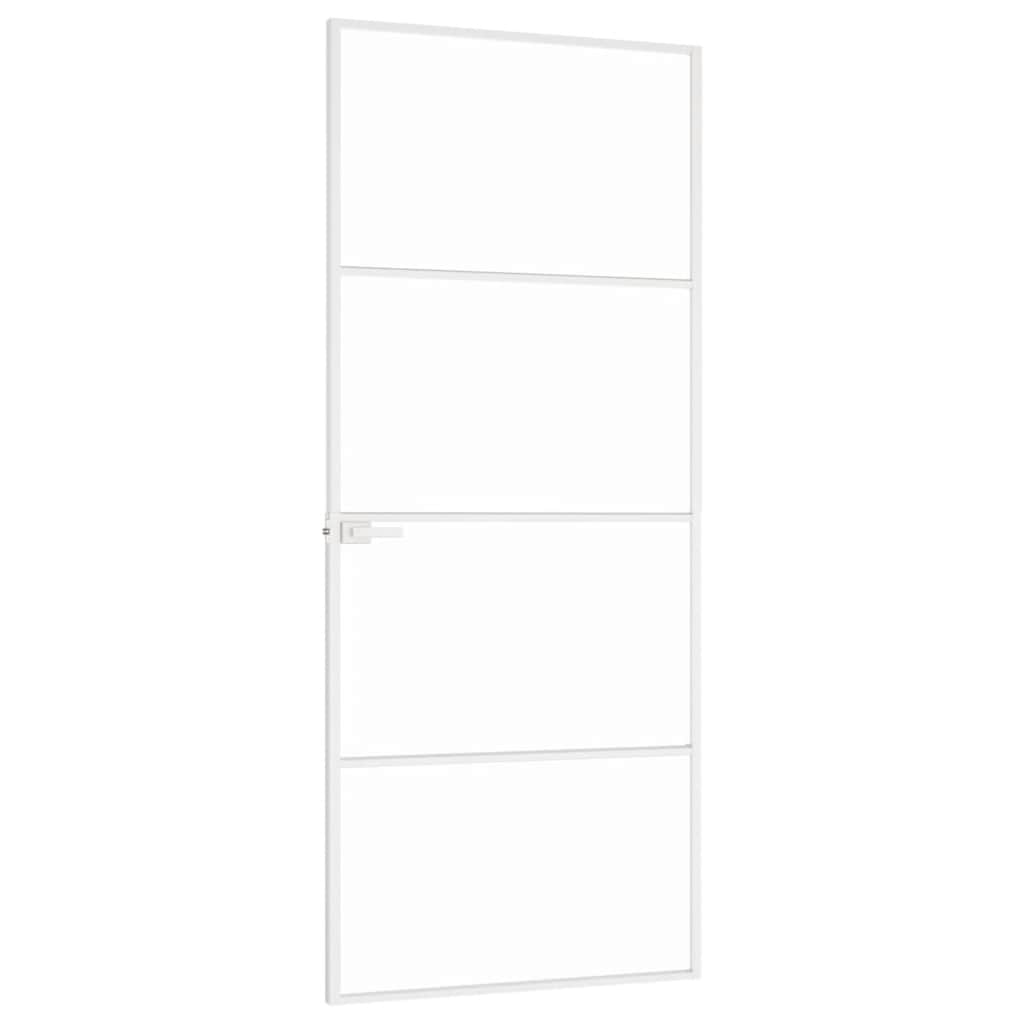 Porta Interna Bianca 83x201,5 cm Vetro Temperato Alluminio Slim | homemem39