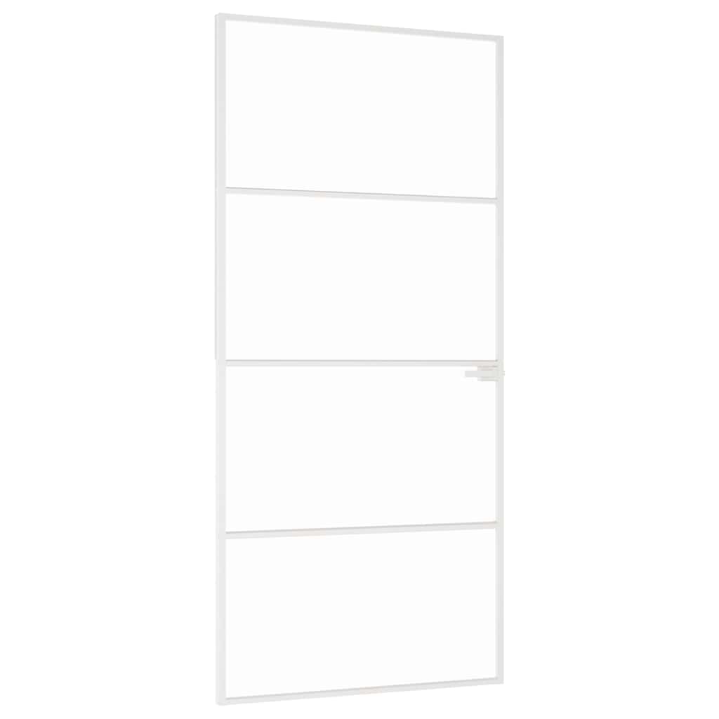 Porta Interna Bianca 93x201,5 cm Vetro Temperato Alluminio Slim | homemem39
