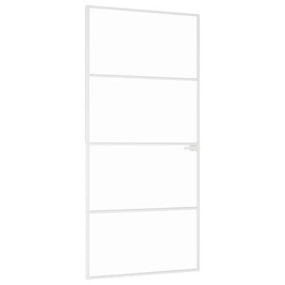 Porta Interna Bianca 93x201,5 cm Vetro Temperato Alluminio Slim | homemem39