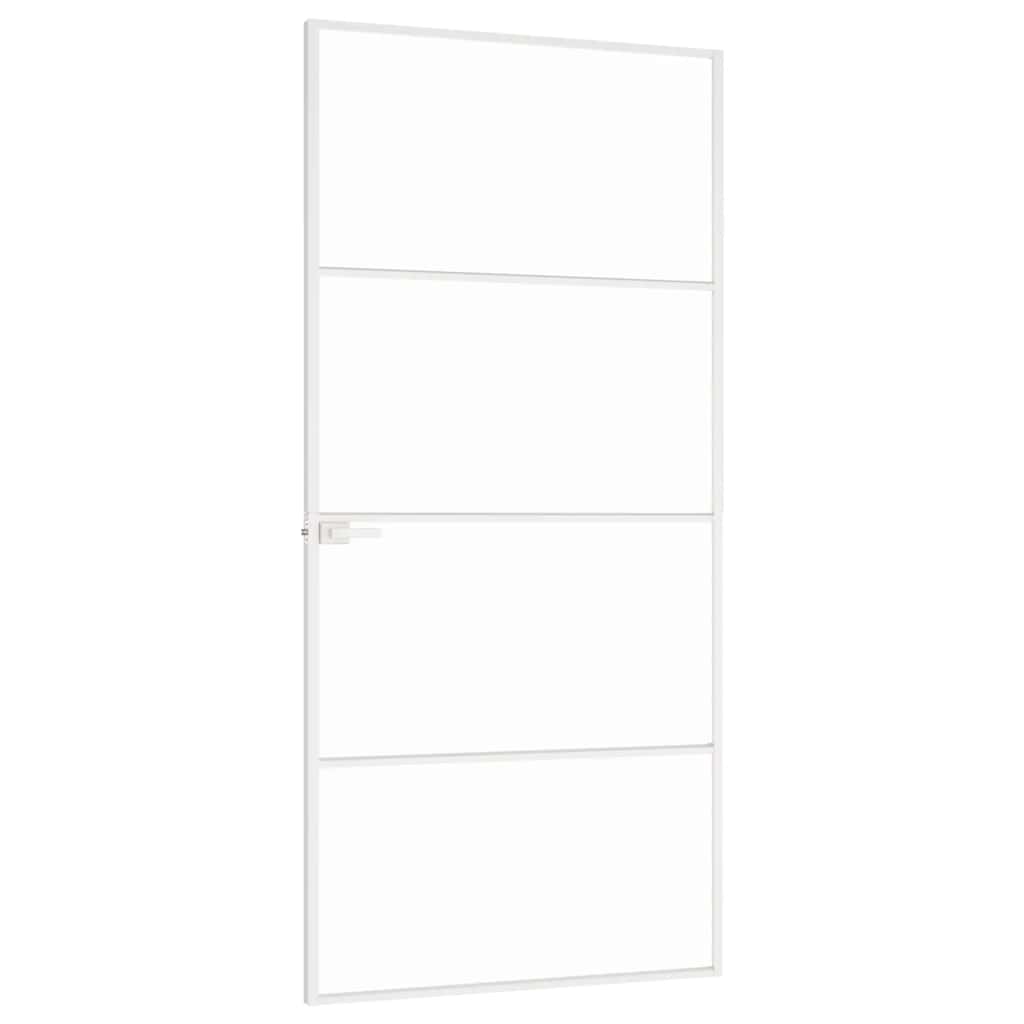 Porta Interna Bianca 93x201,5 cm Vetro Temperato Alluminio Slim | homemem39