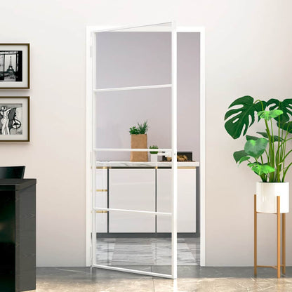 Porta Interna Bianca 93x201,5 cm Vetro Temperato Alluminio Slim | homemem39