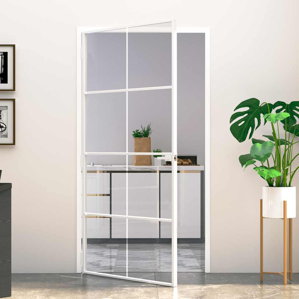 Porta Interna Bianca 102x201,5cm Vetro Temperato Alluminio Slim | homemem39