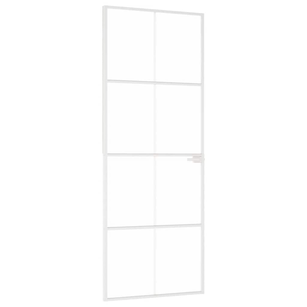 Porta Interna Bianca 76x201,5 cm Vetro Temperato Alluminio Slim | homemem39