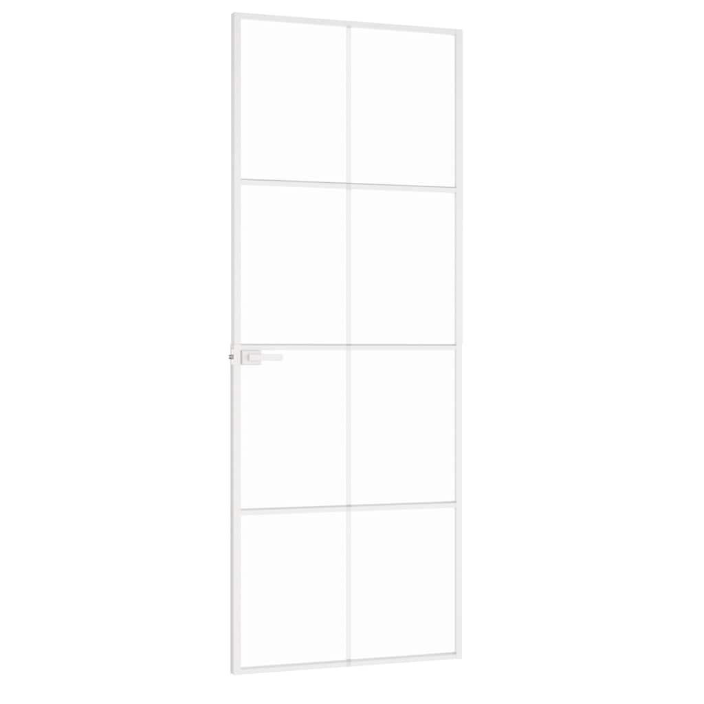 Porta Interna Bianca 76x201,5 cm Vetro Temperato Alluminio Slim | homemem39