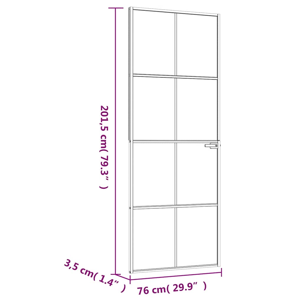 Porta Interna Bianca 76x201,5 cm Vetro Temperato Alluminio Slim | homemem39