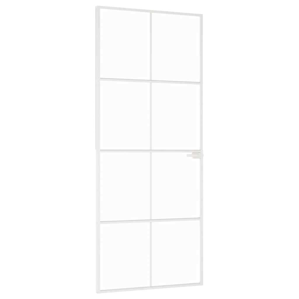 Porta Interna Bianca 83x201,5 cm Vetro Temperato Alluminio Slim | homemem39