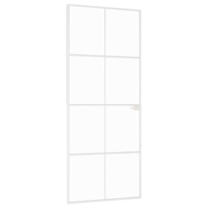 Porta Interna Bianca 83x201,5 cm Vetro Temperato Alluminio Slim | homemem39