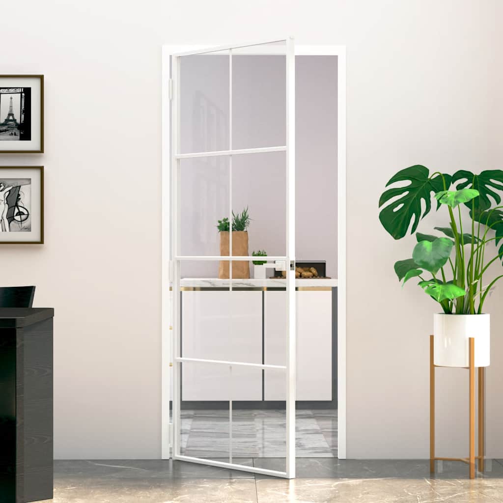 Porta Interna Bianca 83x201,5 cm Vetro Temperato Alluminio Slim | homemem39