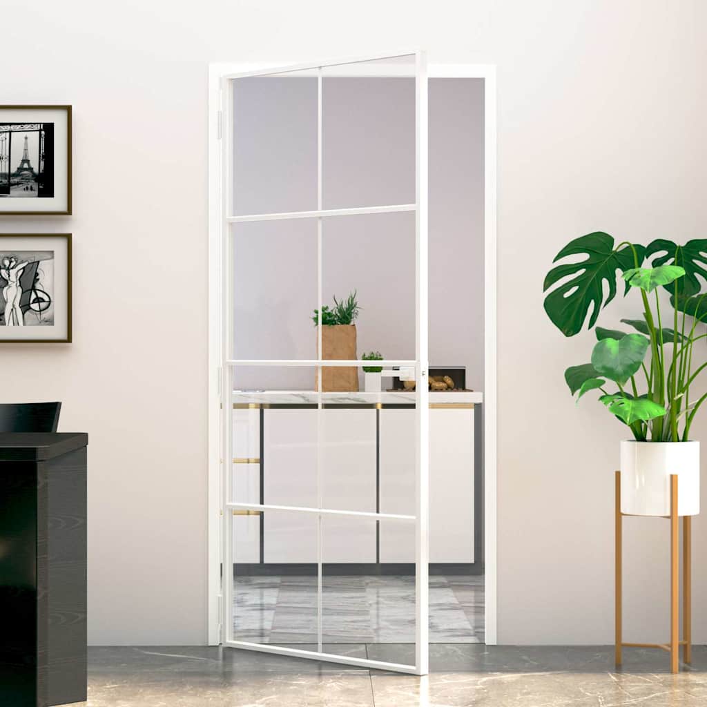 Porta Interna Bianca 93x201,5cm Vetro Temperato Alluminio Slim | homemem39