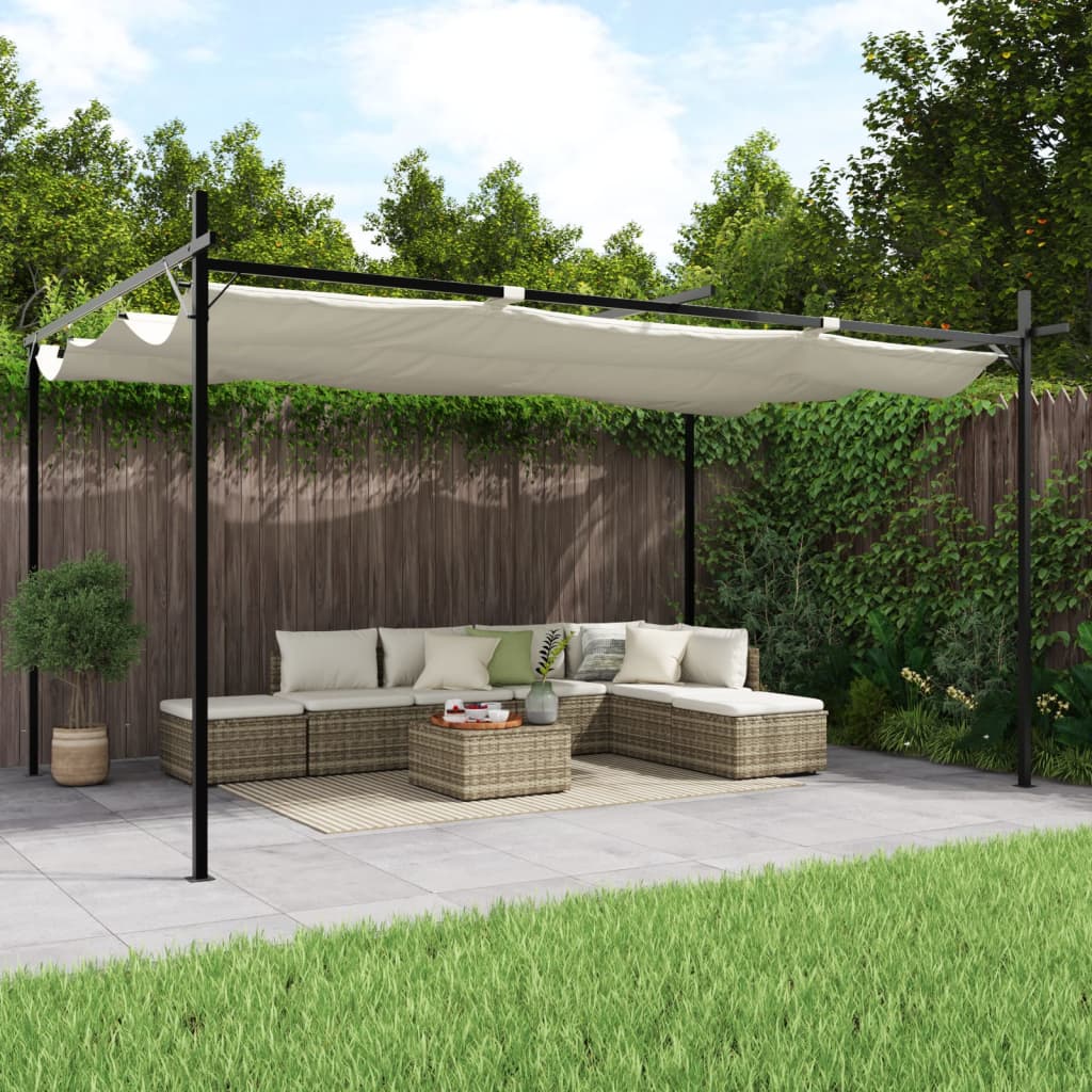 Pergola con Tetto Retrattile Crema 395x292x230 cm | homemem39
