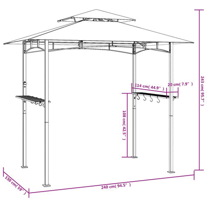Gazebo Barbecue Ripiani Laterali Antracite 240x150x243 Acciaio | homemem39
