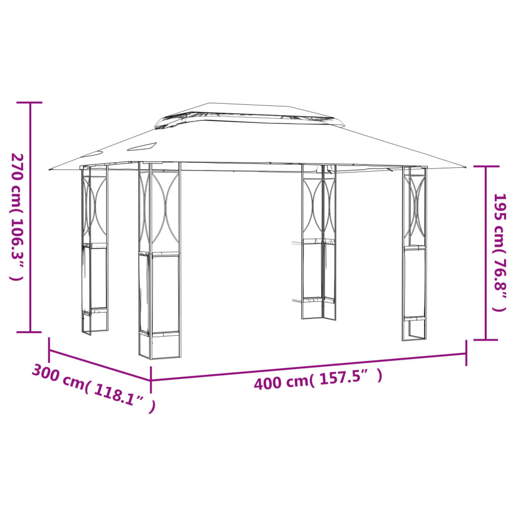Gazebo con Tetto Antracite 400x300x270 cm Acciaio | homemem39