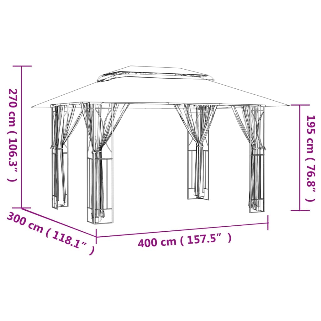 Gazebo con Pareti Laterali Antracite 400x300x270 cm Acciaio | homemem39