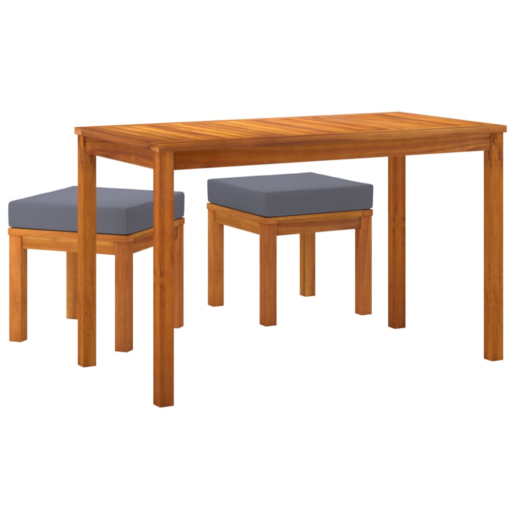 Set da Pranzo da Giardino 3pz con Cuscini Legno Massello Acacia - homemem39