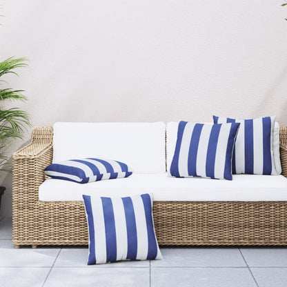 Cuscini Decorativi 4pz Strisce Blu e Bianco 60x60 cm Tessuto