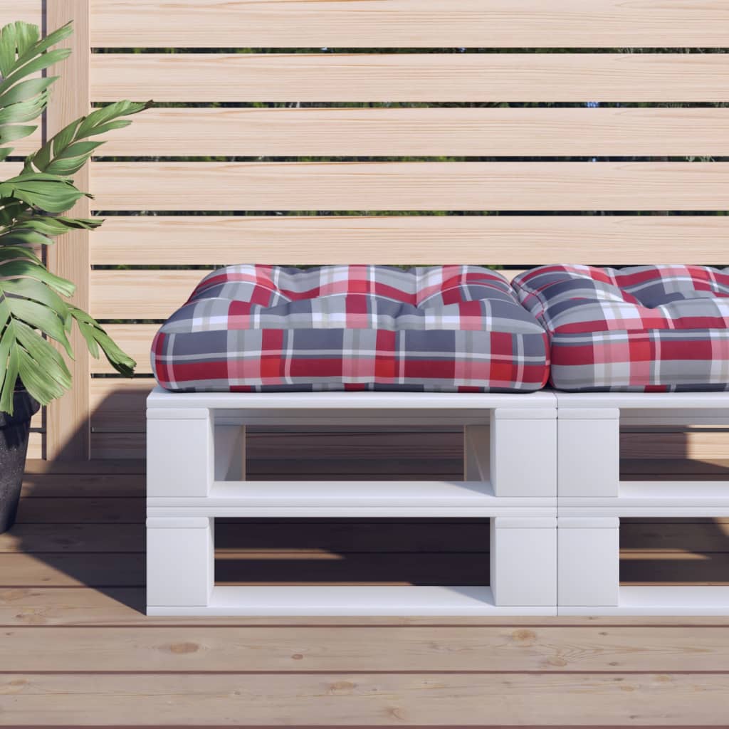 Cuscino per Pallet a Quadri Rossi 50x50x12 cm in Tessuto | homemem39