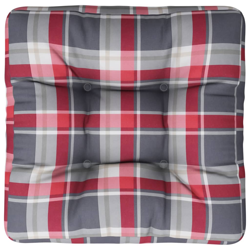 Cuscino per Pallet Motivo a Quadri Rossi 60x60x12 cm in Tessuto