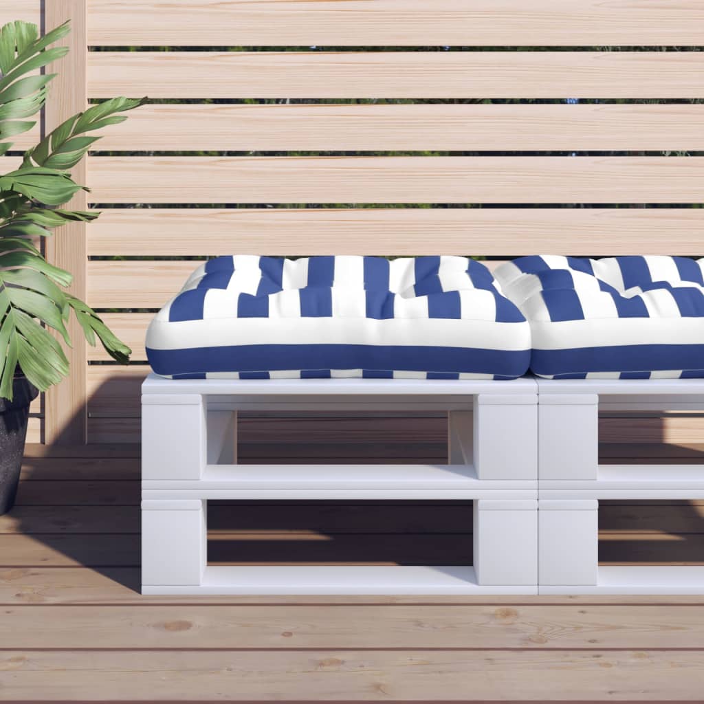 Cuscino per Pallet Strisce Bianche e Blu 60x60x12 cm in Tessuto | homemem39