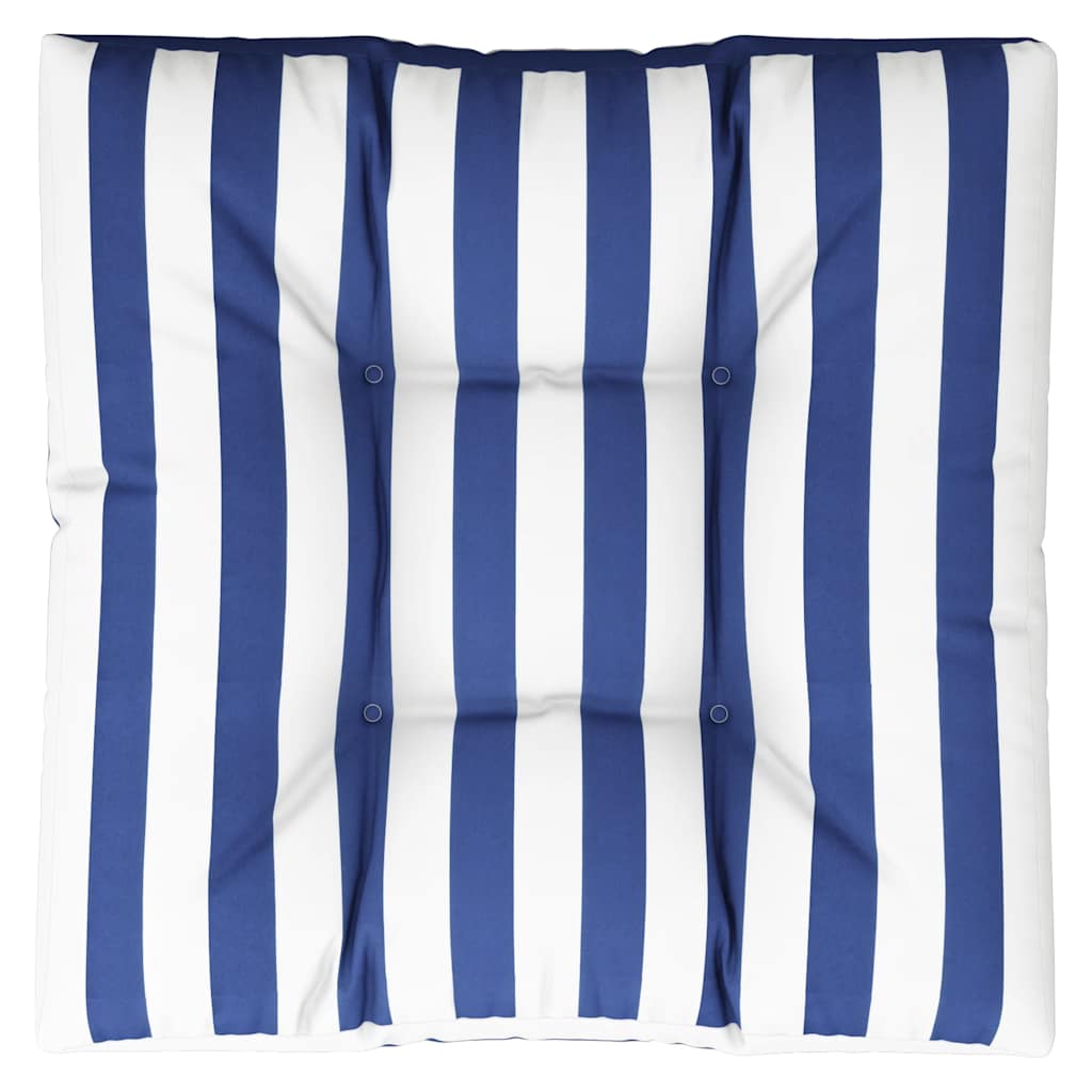Cuscino per Pallet Strisce Bianche e Blu 80x80x12 cm in Tessuto