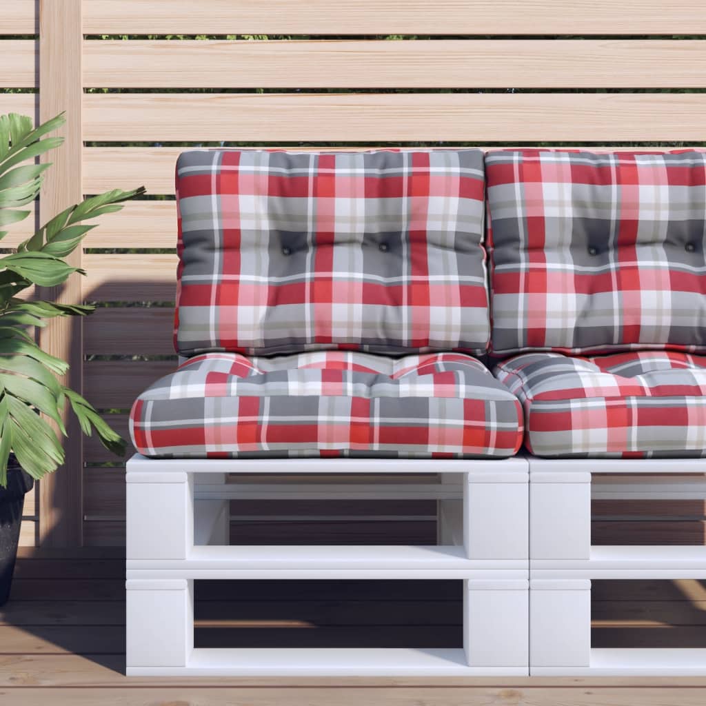 Cuscino per Pallet a Quadri Rossi 60x40x12 cm in Tessuto | homemem39