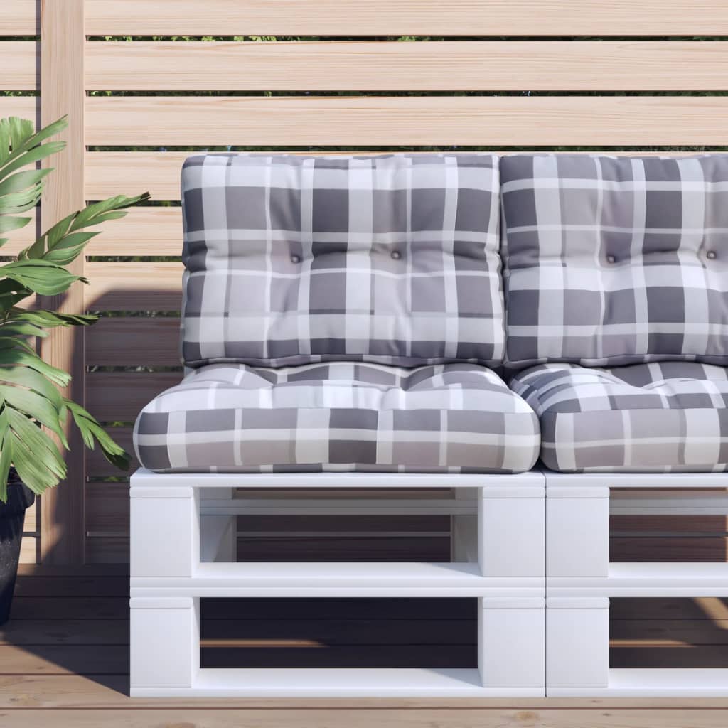 Cuscino per Pallet a Quadri Grigi 60x40x12 cm in Tessuto | homemem39